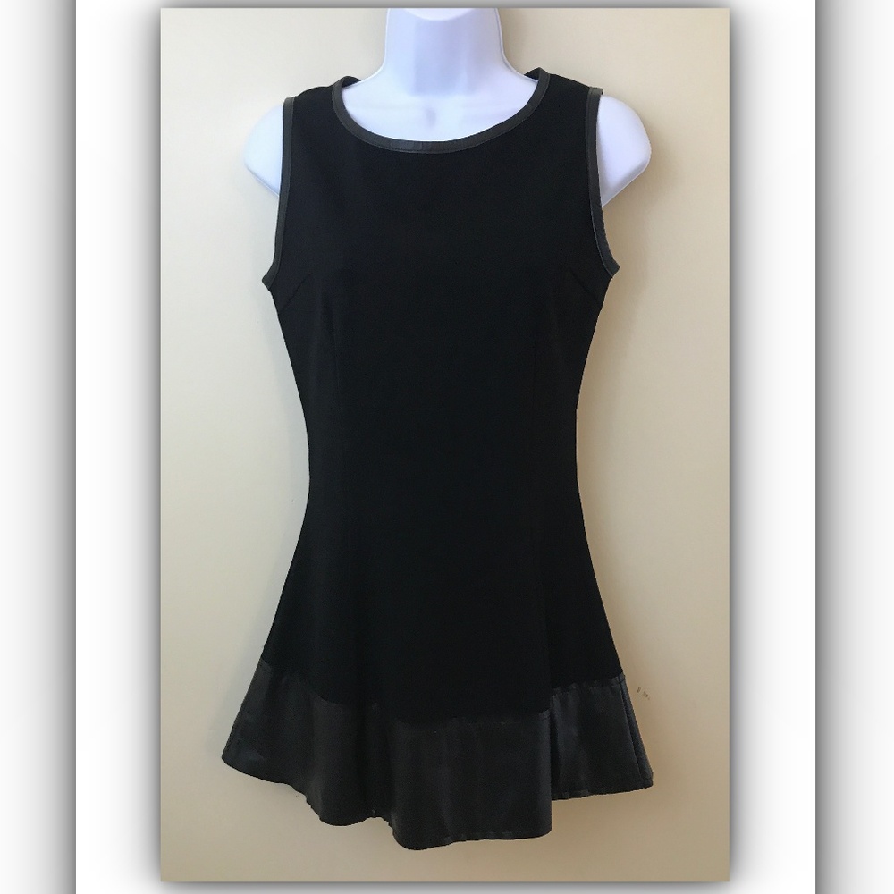My Tribe Sleeveless Black Dress with Leather Trim